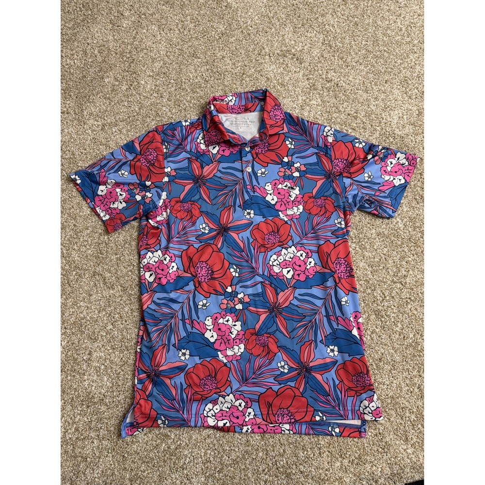 Vineyard Vines Mens Sankaty Performance Polo Shirt Floral Ocean Breeze Small